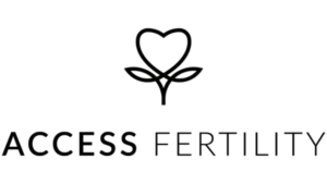 Logotipo de Access Fertility con un diseño de corazón y hojas en color negro.